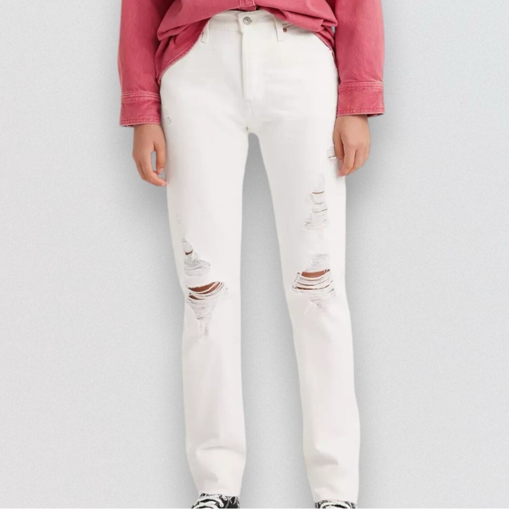 Levi’s Womens 501 White Distressed Jeans